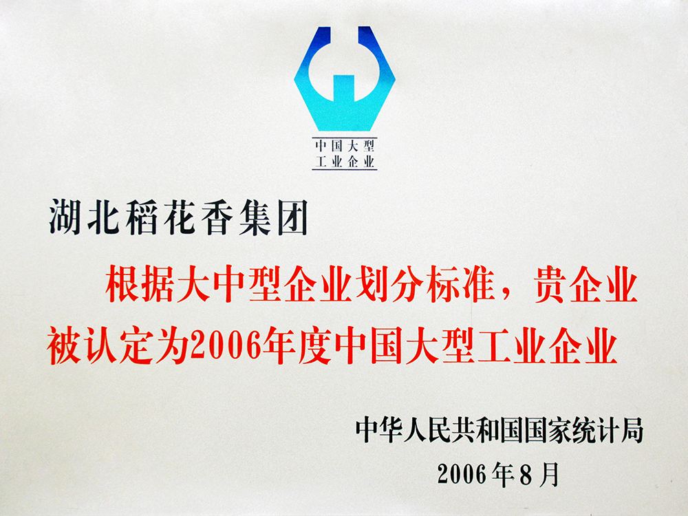 2006年8月，稻花香集團被國家統計局認定為”中國大型工業企業“